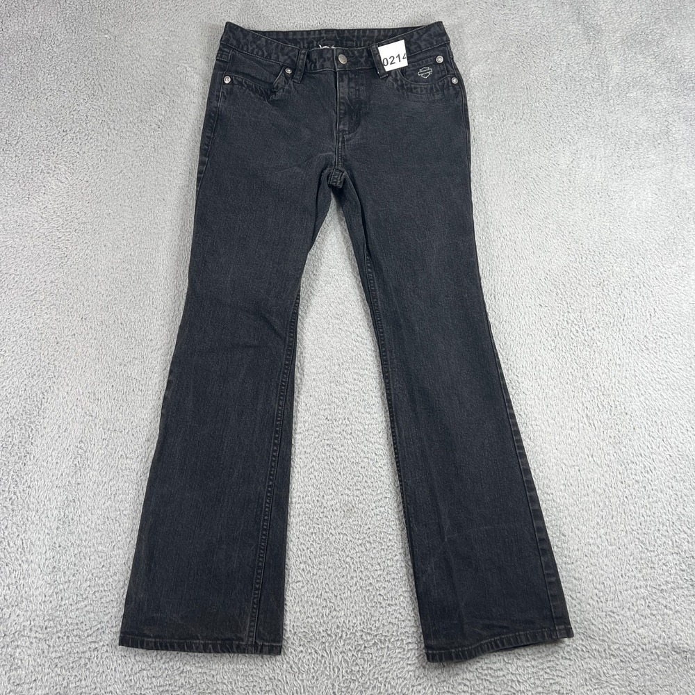 Y2K Harley Davidson Jeans Womens 31"x30 Black Bootcut Stretch Crystal Script